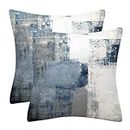 NVJUI JUFOPL Blue White Grey Abstract Art Pillow Covers, Double-Sided Printing Modern Decorative Throw Pillows Cushion Cases for Bedroom Sofa Livingroom 18x18 Inch Set of 2
