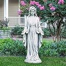 BESBLEE Virgin Mary Statue 29.9” Tall Religious Large Garden Statue Art Décor Blessed Mother Outdoor Statues for Garden in Magnesium Oxide Stone for Garden, Yard, Patio, Lawn, Hallway,Gray