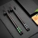 Juego de 2 pares de palillos azules y verdes + 2 palillos de madera natural en caja de regalo de regalo palillos chinos palillos japoneses de madera