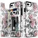 LETO iPhone 8 Plus Case,iPhone 7 Plus Case,Flip Folio Leather Wallet Case with Floral Designs,Kickstand Card Slots Cover,Protective Phone Case for iPhone 7 Plus/iPhone 8 Plus Elegant Pink Flower