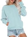 RANPHEE Womens Long Sleeve Blue Fall Tops Crew Neck Loose Fit Fashion Trendy Clothes Shirts Hoodies Pullovers Sweatshirt with Pockets M