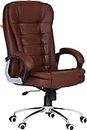 Roar Wood Urbane Premium Leatherette Office Chair, High Back Ergonomic Home Office Executive Chair with Spacious Cushion Seat, Footrest & Heavy Duty Nylon Base (Brown)