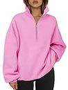 Trendy Queen Half Zip Pullover Womens Oversized Hoodies Quarter Zip Sweatshirts 2024 Fall Outfits Winter Clothes With Pockets, Pink, X-Large