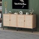 Yechen Set of 2 Sideboard Storage Cabinet with Handmade Natural Rattan Doors, Rattan Cabinet Buffet Cabinet Console Credenza Buffet for Living Room Dining Room Entryway Kitchen, Nature