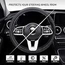 Microfiber Leather 15" Universal Fit Car Steering Wheel Cover, Elastic Breathable and Odorless, Black with White Accent