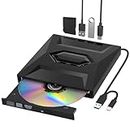 5 In 1 External CD DVD Drive for Laptop,Type-C USB 3.0 Portable CD DVD Burner Rewriter with SD Slot & 2 USB Ports,8X DVD 24X CD Fast Speed CD/DVD Drive Reader for Laptop PC Mac OS Linux Windows