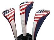 Majek USA Patriot Golf Zipper Head Covers Driver 1 3 5 Fairway Woods Headcovers U.S.A Neoprene Style Patriotic Driver Fits All Fairway Clubs and Drivers up to 460cc