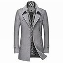 INVACHI Men's Wool Blend Pea Coat Mid-Long Trench Coat With Detachable Soft Touch Scarf Warm Winter Overcoat, Light Grey, Small