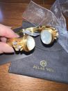 NEW Julie Vos Large Hinged Bangle Cuff Bracelet 24k Gold Plate & Iridescent NWT
