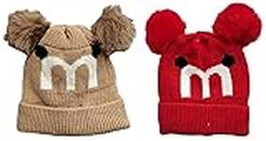 HRBS Boy's and Girl's Warm Winter Woolen Cap with Soft Pom-Pom (Suitable for Age 3-10 Years Old - Free Size) Color- Red and Brown