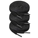 Auihiay 3 Pairs Black Shoe laces, 54 inches Multipack Flat Shoestrings, Shoe Laces for Sneakers, Skates, Casual Shoes, Canvas Shoes, Boots, Fashion Replacement Shoelaces (Black)