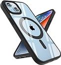 EGOTUDE Ultra-Hybrid Magnetic Case Cover with Built in Magnets Compatible with MagSafe for iPhone 14 / iPhone 13 (Polycarbonate, Transparent Back) (Black)