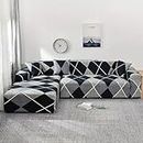 House of Quirk Universal Sectional Sofa Covers L - Shape Couch Slipcover 2pcs Stretch Elastic L-Type Chaise Sofa Couch Furniture Protector (Checkerplaid Blue)