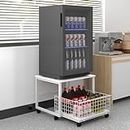 PUNCIA Mobile Mini Fridge Stand with Large Capacity Storage Portable Refrigerator Table with 4 Lockable Wheels Appliance Platform Table with Drawer Basket Rolling Fridge Cart for Home