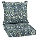 Arden Selections Outdoor Deep Seat Cushion Set, 24 x 24, Water Repellant, Fade Resistant, Deep Seat Bottom and Back Cushion for Chair, Sofa, and Couch, Sapphire Aurora Blue Damask