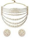 Shining Diva Fashion Latest Stylish Design Fancy Multilayer Pearl Choker Necklace Jewellery Set for Women (15863s)