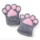 BNLIDES Cosplay Animal Fluffy Cat Fursuit Paws Claws Gloves Costume Accessories for Adults (Grey)