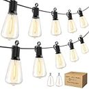 Minetom LED Outdoor String Lights 50FT Patio Lights with 25+2 Shatterproof ST38 Vintage Edison Bulbs, Outside Hanging Lights Waterproof for Porch, Deck, Garden, Backyard, Balcony, 2700K Dimmable