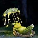 Garden Ornaments Outdoor Solar Frog Statues - Home Decor Garden Frogs figurine Umbrella with Waterproof Led Lights Decorations for Patio Balcony Yard Unique Housewarming Gifts