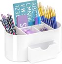 OSCO Hochglanz Kunststoff Schreibtisch Organizer mit Schublade | Schreibtisch ordentlich | Stifthalter | M