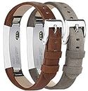 Tobfit Fitbit Alta Strap Alta HR Straps Leather Stainless Steel Secure Buckle Replacement Band for Fitbit Alta and Alta HR (Coffee & Grey)