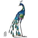 TERESA'S COLLECTIONS Outdoor Decor Peacock Yard Art Garden Sculptures & Statues,Blue Small Metal Bird Lawn Ornaments,22.4inch Outside Decorations for Porch,Patio,Pond Decor,Gifts for Women Mom