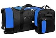 Luggage & Bags Travel Foldable Holdall Luggage Bag with Plastic Wheels. Use as a Lightweight Luggage Bag Suitcase or Backpack. Ideal for Travel, Sports kit & Equipment (Black & Blue), 82x32x32 cms