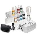 Watson & Webb Essential Selection - Cake Airbrush Kit with Machine, Spray Gun Air Brush, 8 Edible Food Colours, Kit for Cookies, Baking & Airbrush Cake Decorating - Create Cakes with The Wow Factor