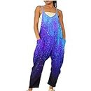 besiyes Jumpsuits for Women Plus Size Fashion Tie Dye Romper Casual V Neck One Piece Jumpsuit Spaghetti Strap Overalls, Purple, Large