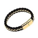 CALANDIS® Braided Black Punk Leather Braided Bracelet Stainless Steel Clasp Gothic Mens Bangle Charms