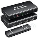HDMI Switch 5 in 1 out 4K@60Hz, GANA HDMI Splitter Switcher with Remote, Aluminum HDMI 2.0 Switch Box Hub for 3D, HDCP2.2, HDR, Compatible with Xbox, PS5/4/3,Fire Stick,Roku,BLU-Ray Player, Black