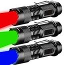 3 Pack Red Green Blue Light Bright Small Flashlights, LED Mini Flashlight High Lumens Pen Light with 3 Modes, Zoomable Torch with Clip, Flash Light for Camping,Outdoor,Hunting,Emergency