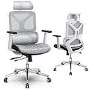 Memobarco Ergonomic Office Chair, High Back Desk Chair with Lumbar Back Support, 3D Adjustable Armrest & 3D Headrest, Comfortable Computer Mesh Chair with PU Wheels for Executive, Gaming - Blanc