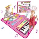 Juguetes para niñas de 1 año regalos 2 en 1 piano musical y alfombra de batería bebé bebé bebé rosa