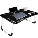 LIFACTURE Laptop Bed Tray Table, Laptop Desk for Bed,Foldable Lap Desk Stand Notebook Desk Adjustable Laptop Table for Bed Portable Notebook Bed Tray Lap Tablet with Cup Holder (Black Flower)