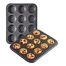 The bakers hub 12 Cavity Medium Size Non Stick Cupcake Muffin Tray for Mini Cup Cakes for OTG Oven and Microwave Safe (12 in 1 Medium)