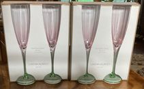 Set of 4 ~ Cynthia Rowley New York Floral Flute Glasses 8.2 oz Pink Green Flower