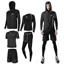 Lachi Men's Gym Running Kit Shorts Workout 5Pcs Set Fitness SportsCompression Tracksuit Clothing Gray, L