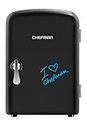 Chefman Mini Portable Eraser Board Personal Fridge, Cools & Heats, 4 Liter Capacity, Chills 6 12oz cans, 100% Freon-Free & Eco Friendly, Includes Plugs for Home Outlet & 12V Car Charger, Black