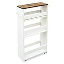 TEAMIX 4 Tier White Slim Storage Cart with Handle, Slide Out Storage Rolling Utility Cart Mobile Shelving Unit Organizer Trolley for Small Spaces Kitchen Laundry Narrow Places