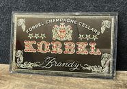 Vtg 1950s 60s Korbel Brandy Champagne Cellars Mirrored Glass Sign 8” X 4.75”