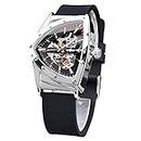 FORSINING Skeleton Watches for Men, Automatic Mechanical Watch with Triangle Dial, Luminous Self Winding Watches Stainless Steel Bracelet or Soft Silicone Strap, Black, Mechanical