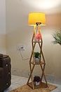 F N Wood Italian LED Lamp With Home Decor Corner Design Yellow Drum Shade, Bulb, Wiring, Holder