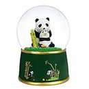 Panda Eats Bamboos Snow Globe, 100MM Playful Animal Figurine Water Globe Music Box with Colorful LED Lights and Snowflakes, Internal Automatic Rotation