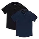STRONGSIZE Mens Big & Tall Polo Shirt – Premium Stretch Cotton Polo for Men with Metal Snap Buttons, 2 Pack Black / Navy, 3X-Large