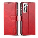 LOLFZ Wallet Case for Samsung Galaxy S21 5G, Vintage Leather Book Case with Card Holder Kickstand Magnetic Closure Flip Case Cover for Galaxy S21 5G - Red