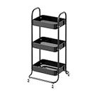 Metal Rolling Utility Cart,3-Tier Small Utility Cart Kitchen | with 4 Wheels Small Utility Cart Bathroom Rotating Mobile Storage Rack for Bedroom, Students Foccar