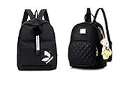 DN DEALS Medium Size Latest Stylish Backpack with keychain for Girls For office, tuition purposes(set of 2) (BLACK)