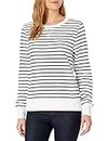 Amazon Essentials Women's French Terry Fleece Crewneck Sweatshirt (Available in Plus Size), White/Navy, Stripe, Medium