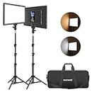 Neewer LED Video Lighting Kit with 70inch Light Stand, 2-Pack 384 LED Soft Video Light, Built-in Lithium Battery 3200K-4500K CRI 97+ Ultra-thin On Camera Light Panel for YouTube Photography Shooting